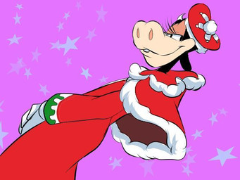 anthro beret black_eyes clothed clothing eyelashes female gloves half-closed_eyes hands_together handwear hat headgear headwear looking_aside looking_away narrowed_eyes pattern_background purple_background simple_background smile solo standing star star-shaped_background star_polygon unknown_artist disney clarabelle_cow bovid bovine cattle dairy_cattle holstein_friesian_cattle mammal 4:3