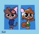 4_fingers anthro big_ears big_eyes big_iris biped black_eyes blue_clothing blue_hoodie blue_topwear bottomwear brown_body brown_ears brown_fur brown_nose brown_tail buckteeth cheek_tuft chibi clothed clothed_anthro clothed_female clothed_male clothing curled_tail duo eyewear eyewear_on_head facial_tuft fangs female fingers footwear front_view fully_clothed fully_clothed_anthro fully_clothed_female fully_clothed_male fur fur_tuft glistening glistening_eyes goggles goggles_on_head green_bottomwear green_clothing green_skirt grey_bottomwear grey_clothing grey_pants hands_in_both_pockets head_tuft headgear headkerchief headwear hoodie humanoid_hands iris kerchief legs_together looking_at_viewer male mouth_closed multicolored_clothing multicolored_footwear multicolored_kerchief multicolored_sneakers no_pupils notched_ear open_mouth open_smile pants pink_inner_ear pink_tongue pointy_ears prick_ears red_nose round_ears shirt shoes skirt small_nose smile smiling_at_viewer smirk smirking_at_viewer socks standing straight_legs tail tan_clothing tan_footwear tan_shoes teeth tongue topwear tow_tone_headkerchief tuft two_tone_clothing two_tone_footwear two_tone_headkerchief two_tone_kerchief two_tone_sneakers white_clothing white_footwear white_shirt white_socks white_topwear young young_anthro young_female young_male nexuspolygon murphy_and_mitzi mitzi_(ajmarekart) murphy_(ajmarekart) domestic_cat felid feline felis mammal rodent sciurid tree_squirrel 2024 artist_name digital_drawing_(artwork) digital_media_(artwork)