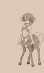 6_limbs animal_ears clothed clothing covered_nipples female hooves navel simple_background skimpy solo tan_background young horihone_saizou european_mythology greek_mythology mythology centaur equid equid_taur humanoid_taur mammal mammal_taur taur hi_res monochrome sepia