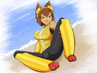 anthro clothing eyewear eyewear_on_head female goggles goggles_on_head solo uniform nephewly gameoverse glitch_productions kit_bodega domestic_cat felid feline felis mammal 4:3 absurd_res hi_res