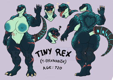 3_toes 4_fingers abs anthro areola biceps big_breasts big_nipples breasts claws confusion deltoids eye_bags eyelashes feet female fingers forearm_muscles genitals huge_breasts long_eyelashes mature_female muscular muscular_anthro muscular_female navel nipple_dip nipples non-mammal_breasts non-mammal_navel non-mammal_nipples prosthetic prosthetic_limb prosthetic_tail quads raised_arm scale_freckles scar simple_background smile solo standing stocky tail teeth toe_claws toes tongue tongue_out trapezius triceps v-cut vulva kobu_art tiny_rex_(kobu_art) dinosaur prehistoric_species reptile saurischian scalie theropod tyrannosaurid tyrannosauroid tyrannosaurus tyrannosaurus_rex absurd_res hi_res model_sheet