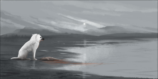 black_border blood bodily_fluids border detailed_background duo feral outside oneminutesketch aquatic canid canine canis mammal pinniped seal wolf 2015 2:1 digital_media_(artwork)