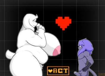 anthro big_breasts black_body black_fur breasts duo erection female fur genitals grey_body grey_fur heart_symbol huge_breasts humanoid_genitalia humanoid_penis imminent_sex larger_female male multicolored_body multicolored_fur nipples nude nude_anthro nude_female nude_male overweight overweight_anthro overweight_female penis pink_nipples size_difference smaller_male tail thick_thighs two_tone_body two_tone_fur white_body white_fur mklancer00 undertale_(series) linhe_(mklancer00) toriel boss_monster_(undertale) bovid caprine felid goat lion mammal pantherine 2026 absurd_res hi_res