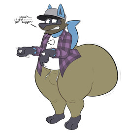 anthro barefoot beard big_butt blue_body blue_fur bottom_heavy bottomwear bubble_butt bulge butt clenched_teeth clothing dialogue ears_through_headwear facial_hair feet fur hat headgear headwear huge_butt hyper hyper_butt looking_back male motion_lines nervous pants raised_tail shirt simple_background solo spines tail teeth teeth_showing thick_thighs topwear white_background wide_hips colelucario nintendo pokemon cole_(colelucario) generation_4_pokemon lucario pokemon_(species) hi_res