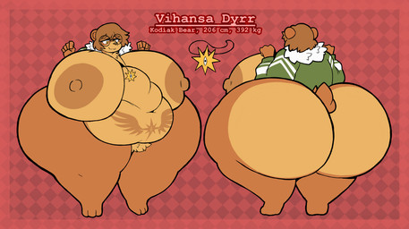 anthro areola belly big_belly big_breasts big_butt breasts butt clothing coat crotch_tuft eyewear female fur_collar glasses huge_breasts huge_butt hyper hyper_breasts hyper_butt jacket jewelry lighter_belly morbidly_obese navel necklace nipples obese obese_anthro obese_female overweight overweight_anthro overweight_female raised_arms round_glasses solo tail thick_thighs topwear tuft wide_hips womb_tattoo icebitez vihansa_(mikimeowl) bear mammal absurd_res hi_res model_sheet