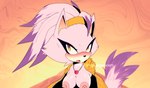 accessory anthro breasts cape clothed clothing embarrassed female hair headband looking_at_viewer nipples orange_eyes purple_body solo tied_hair topless speendlexmk2 sega sonic_the_hedgehog_(series) blaze_the_cat domestic_cat felid feline felis mammal hi_res