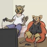 1:1 anthro avian bird brown_body brown_fur clothed clothing comic controller duo female fur game_controller hoodie hyena hyena_girl_(study_partners) male mammal markings open_mouth owl owl_boy_(study_partners) spots spotted_body spotted_fur spotted_hyena study_partners thunderouserections topwear young