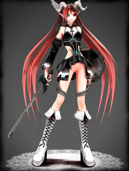 2_horns armwear barely_visible_genitalia barely_visible_vulva black_clothing black_dress blue_eyes boots carrying_another clothed clothing cross cross_necklace detached_sleeves dress duo female footwear genitals glowing glowing_eyes grey_background hair headgear headwear heterochromia high_heeled_boots high_heels holding_melee_weapon holding_object holding_sword holding_weapon horn humanoid_focus humanoid_pointy_ears jewelry laced_boots long_hair looking_at_viewer melee_weapon necklace no_underwear not_furry_focus on_head pointy_ears red_eyes red_hair shield shoes simple_background sword twintails_(hairstyle) vulva weapon white_boots white_clothing white_footwear deino_(artist) deino_(modeler) calne_ca nato-kun arthropod crustacean demon demon_humanoid elf horned_humanoid humanoid isopod malacostracan 3:4 3d_(artwork) autodesk_3ds_max_(artwork) digital_media_(artwork) full-length_portrait hi_res portrait