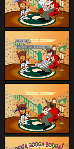 black_spots dialogue feral fur heterochromatic_ears holding_newspaper holding_object leg_markings markings newspaper red_chair socks_(marking) spots spotted_body spotted_fur text white_body white_fur omniferret 101_dalmatian_street 101_dalmatians cartoon_network courage_the_cowardly_dog disney dolly_(101_dalmatians) dylan_(101_dalmatians) eustace_bagge canid canine canis dalmatian domestic_dog human mammal absurd_res comic crossover english_text hi_res