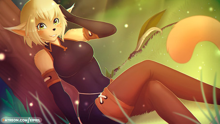 anthro armband armwear bangs black_clothing black_nose blonde_hair bodysuit bow_(weapon) breasts brown_clothing cartoon_freckles clothing elbow_gloves eyelashes female footwear freckled_face freckled_shoulders freckles fur gloves grass green_eyes hair handwear legband legwear light light_beam long_eyelashes plant pointy_ears pollen ranged_weapon skinsuit socks solo species_transformation sunbeam sunlight tail tan_body tan_fur text thigh_highs thigh_socks thighband tight_clothing transformation tree weapon eipril ankama dofus wakfu evangelyne_(wakfu) ecaflip felid mammal 16:9 2018 url widescreen
