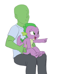 crossgender duo female male sitting tail carniscorner friendship_is_magic hasbro my_little_pony mythology anon spike_(mlp) dragon human mammal mythological_creature mythological_scalie scalie