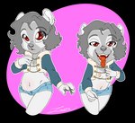 anthro bottomwear clothing female nipples open_mouth shorts small_clothing solo tongue young young_anthro zoosan zooshi bear jucumari mammal ursine 2022 absurd_res alpha_channel hi_res