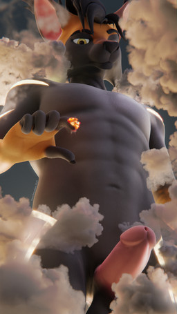 5_fingers anthro balls cloud explosion fingers genitals macro male navel penis sky solo text unimpressed year freschrenders legacy_(freschrenders) felid feline lynx mammal 2022 3d_(artwork) 9:16 artist_name blender_(artwork) digital_media_(artwork) hi_res