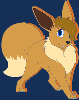 ambiguous_gender black_nose blue_eyes blue_pawpads brown_body brown_fur brown_hair brown_inner_ear digitigrade feral feral_with_hair fur hair hair_over_eye pawpads paws simple_background smile solo sparkles sparkling_hair standing teeth transparent_background sebdoggo nintendo pokemon fan_character eevee generation_1_pokemon pokemon_(species) 2018 aliasing alpha_channel digital_drawing_(artwork) digital_media_(artwork) flat_colors full-length_portrait portrait