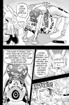 anthro cheetah comic cookie_(furryfight_chronicles) daigaijin dialogue dildo duo english_text exclamation_point felid feline female furryfight_chronicles hi_res mammal monochrome nyarai_(furryfight_chronicles) rodent sciurid sex_toy stretching text tree_squirrel