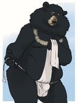 anthro asian_clothing belly black_body black_fur black_nose bulge clothing east_asian_clothing fundoshi fur humanoid_hands japanese_clothing male overweight overweight_anthro overweight_male solo underwear eclipticafusion bear black_bear mammal moon_bear ursine 2020 3:4 hi_res