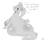 2024 antennae_(anatomy) anthro areola big_areola big_breasts big_butt blush breasts butt curled_tail dialogue dragon dripping english_text eyelashes eyeshadow female flower_on_head generation_6_pokemon goodra greyscale half-closed_eyes heart_symbol hi_res huge_breasts huge_butt long_neck looking_at_viewer looking_back looking_back_at_viewer makeup milksplatter monochrome mythological_creature mythological_scalie mythology narrowed_eyes nintendo nipple_piercing nipples nude piercing pokemon pokemon_(species) rear_view scalie short_stack sitting slime solo tail talking_to_viewer text