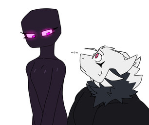 anthro black_body black_clothing clothing duo eyelashes eyewear facial_markings facial_tuft female glasses head_markings looking_at_another looking_down male markings neck_tuft purple_eyes red_eyes simple_background tuft white_background dragonskyller microsoft minecraft mojang mythology xbox_game_studios skyller dragon enderman mythological_creature mythological_scalie scalie 2025 hi_res