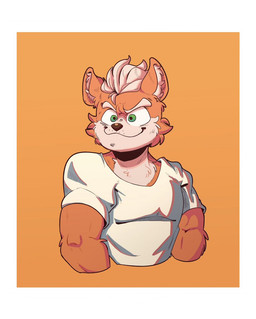 anthro biceps border clothing countershading green_eyes hair looking_forward male orange_background orange_body shirt simple_background smile solo tan_body tan_countershading topwear white_border white_clothing white_hair white_shirt white_topwear ccaimeo nintendo star_fox fox_mccloud canid canine fox mammal hi_res portrait