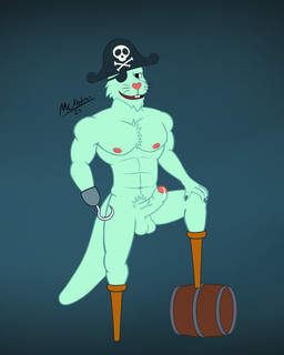 amputee anthro athletic balls barrel black_whiskers chest_tuft disability eye_patch eyewear foreskin genitals heart_nose heart_symbol hook hook_hand looking_at_viewer male muscular nipples pegleg penis pirate pirate_hat pubes solo step_pose tuft whiskers mckodimus happy_tree_friends russell_(htf) mammal mustelid otter sea_otter 4:5 absurd_res hi_res