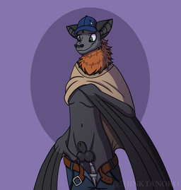 animal_genitalia anthro balls belt bottomwear clothing denim denim_bottomwear denim_clothing fully_sheathed genitals hat headgear headwear jeans male mane navel pants penis poncho sheath solo teasing underwear undressing winged_arms wings shinktanoro root bat mammal megabat