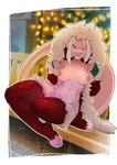 abs anthro breasts christmas_clothing christmas_decorations christmas_lights clothing female fur hair holidays looking_at_viewer pink_body pink_eyes sitting smile solo white_hair winter_coat omesore christmas mythology eiris_(saren662) dragon furred_dragon furred_scalie mythological_creature mythological_scalie scalie 2024 absurd_res hi_res