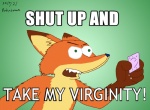 2017 4_fingers anthro canid canine condom disney english_text fingers fox fur gloves_(marking) green_background holding_object humor image_macro impact_(font) lol_comments male mammal markings meme nick_wilde nude open_mouth orange_body orange_fur punkydreamer reaction_image red_fox sexual_barrier_device shut_up_and_take_my_money signature simple_background solo text true_fox unused_condom wrapped_condom zootopia