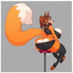 anthro big_breasts big_butt big_tail breasts brown_hair butt butt_heart clothing curvy_figure dipstick_tail electronics feet female footwear fur hair headphones huge_breasts huge_butt legwear markings multicolored_body multicolored_fur multicolored_tail orange_body orange_fur seat sitting socks soles solo squish tail tail_markings thick_thighs thigh_highs thigh_squish toeless_footwear toeless_socks toes two_tone_body two_tone_fur white_body white_fur wide_hips robotjoe velocity_(robotjoe) canid canine fox mammal 1:1 hi_res