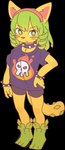 anthro bone bottomwear bracelet clothed clothing collar crown crystal_armor drill_curls female green_eyes green_hair hair hand_on_hip headgear jewelry looking_at_viewer shirt shorts simple_background skull solo spiked_bracelet spiked_collar spikes standing tail tiara topwear transparent_background whiskers yellow_body yagi_the_goat copy_kitty boki_lamira animal_humanoid cat_humanoid felid felid_humanoid feline feline_humanoid humanoid mammal mammal_humanoid alpha_channel digital_media_(artwork) hi_res