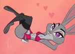 anthro black_clothing black_legwear black_thigh_highs clothing eyeshadow female fur grey_body grey_fur heart_symbol holidays legwear lingerie makeup pink_background pink_clothing pink_eyeshadow pink_lingerie pink_nose pupils purple_eyes simple_background solo stockings thigh_highs white_pupils birchly disney valentine's_day zootopia judy_hopps lagomorph leporid mammal rabbit 2024