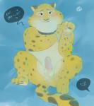anthro anus balls blush bound brown_eyes cuff_(restraint) erection genitals handcuffs humanoid_genitalia humanoid_penis lying male metal_cuffs nude on_back overweight overweight_anthro overweight_male penis restraints shackles solo submissive submissive_male whiskers tohfu disney zootopia benjamin_clawhauser cheetah felid feline mammal hi_res