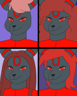 anthro anthrofied bangs black_body black_fur black_nose blue_background closed_smile clothed clothed_anthro clothed_female clothing eyelashes facial_markings female female_anthro fur hair head_markings lidded_eyes long_hair looking_at_viewer markings medium_hair mouth_closed multicolored_body multicolored_fur pink_hair pink_sclera pupils red_clothing red_eyes red_hair red_markings red_pupils red_shirt red_topwear shirt short_hair simple_background smile smiling_at_viewer solo straight_hair topwear two_tone_body two_tone_fur wavy_hair skywater nintendo pokemon fan_character ruby_(tertia) eeveelution generation_2_pokemon pokemon_(species) umbreon 2025 4:5 absurd_res digital_drawing_(artwork) digital_media_(artwork) english_description flat_colors hi_res multiple_scenes