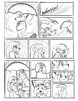 anthro bodily_fluids crying duo female gesture hair hand_gesture helping holding_object holding_umbrella long_hair male male/female ok_sign ponytail raining romantic romantic_ambiance sad tears umbrella wind gabshiba gab_(comic) rita_(gabshiba) canid canine fox mammal 2017 comic digital_drawing_(artwork) digital_media_(artwork) monochrome pictographics sketch