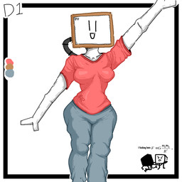 bottomwear breasts cable clothed clothing denim denim_bottomwear denim_clothing electronics female for_a_head group hairless humor jeans logo_on_clothing machine male medium_breasts not_furry pants raised_arm red_clothing red_shirt red_topwear screen screen_face shadow shirt simple_background simple_eyes size_difference television topwear trio wide_hips alberto_omega 042_(alberto_omega) humanoid object_head robot robot_humanoid screen_head tv_head 1:1