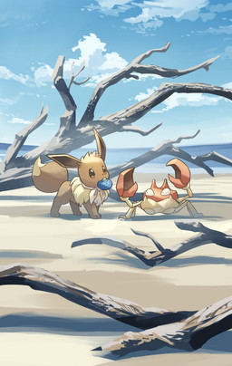 ambiguous_gender beach brown_body brown_eyes brown_fur cloud duo female feral food food_in_mouth fruit fur multicolored_body oran_berry paws pincers plant pokemon_berry sea sky tail two_tone_body water hakkentai_pkdn nintendo pokemon pokemon_mystery_dungeon spike_chunsoft arthropod crab crustacean decapod eevee generation_1_pokemon krabby malacostracan pokemon_(species) 2025 hi_res
