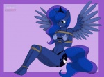 2012 4:3 anthro anthrofied bdsm biped blue_body blue_eyes blue_feathers bondage bound bra breasts clothing crown cutie_mark digital_media_(artwork) equid equine feathered_wings feathers female friendship_is_magic hasbro headgear hi_res horn kloudmutt mammal my_little_pony mythological_creature mythological_equine mythology princess_luna_(mlp) rope simple_background sitting solo sparkles submissive submissive_female underwear wing_boner winged_unicorn wings
