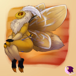 2_toes antennae_(anatomy) anthro biped butt chest_tuft claws clothed clothing feet female fluffy fur insect_wings looking_at_viewer multi_limb simple_background sitting slightly_chubby smile solo toes topless tuft underwear wings pheonixbat arthropod flannel_moth insect lepidopteran moth southern_flannel_moth 1:1 absurd_res digital_media_(artwork) hi_res