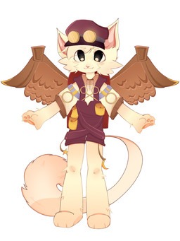 alternative_fashion anthro big_tail clothing eyewear front_view fur gloves goggles handwear hat headgear headwear male overalls pawpads paws prosthetic shirt smile solo steampunk tail topwear white_body white_fur wings young young_anthro gabrielol gabriel_(gabrielol) domestic_cat felid feline felis mammal 3:4 absurd_res hi_res