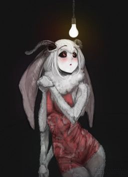 4_arms antennae_(anatomy) black_sclera blush breasts cleavage clothed clothing dress eyebrows eyelashes female fur hair lamp light_bulb multi_arm multi_limb open_mouth red_clothing red_dress red_eyes simple_background solo white_body white_fur white_hair wings daniel_darusenkov mashiro_(solopipb) animal_humanoid arthropod arthropod_humanoid humanoid insect insect_humanoid lepidopteran lepidopteran_humanoid moth moth_humanoid hi_res