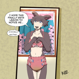 anthro bra brown_body brown_fur clean_diaper clothed clothing diaper feces female fur mirror mirror_pov mostly_nude navel partially_clothed pink_bra pink_clothing pink_diaper pink_underwear pooped purple_eyes scatplay soiled soiled_diaper soiling solo talking_to_self text unclean_diaper underwear used_diaper using_diaper wearing_diaper radical_moderate beastars juno_(beastars) canid canine canis mammal wolf 1:1 english_text hi_res