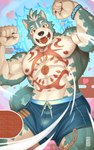 abs anthro biceps bottomwear clothing kemono male muscular muscular_anthro muscular_male nipples pecs shorts solo swimwear tattoo tongue mumu202 asian_mythology east_asian_mythology japanese_mythology lifewonders mythology tokyo_afterschool_summoners oguchi_magami_(tas) canid canine canis mammal wolf hi_res