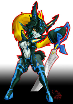 armor bottomwear clothed clothing cosplay costume female gloves handwear legwear melee_weapon not_furry shortstack shortstack_female skimpy skirt solo stockings sword weapon cicada_(artist) kill_la_kill nintendo studio_trigger the_legend_of_zelda twilight_princess midna humanoid kamui_(kill_la_kill) twili absurd_res crossover hi_res