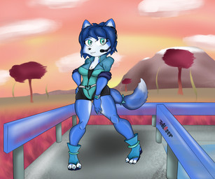 3_toes accessory anthro bare_legs belt blue_body blue_fur blue_hair breasts cleavage clothed clothing cloud earpiece electronics eyelashes feet female footwear fox_tail fur furgonomics glistening glistening_body grass hair hands_on_hips headgear headphones headset headset_microphone jacket jewelry jumpsuit leather leather_clothing leotard looking_at_viewer mountain nails navigator plant pose railing red_leaves red_sky ring rolled_up_sleeves sandals savanna science_fiction shadow shoes short_hair sky skyscape solo spats tail tail_accessory tail_jewelry tail_ring teal_eyes tight_clothing toeless_footwear toeless_shoes toes topwear tree walkway wristband zipper te0l0ser nintendo star_fox krystal_(star_fox) canid canine fox mammal true_fox 6:5 absurd_res hi_res
