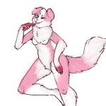 anthro blue_eyes female fur pink_body pink_fur simple_background solo tuft white_background white_body white_fur unknown_artist felicity_fluff canid canine mammal 1:1