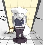 annoyed anthro bathroom biped blue_eyes bottomwear bottomwear_down breasts clothed clothing feces female footwear fur grey_clothing grey_panties grey_underwear implied_scat legwear panties pants pants_around_ankles pants_down partially_clothed pooping school_uniform shaming shoes sitting skirt skirt_down solo sweater text thigh_highs toilet toilet_use topwear underwear uniform white_body white_fur notmypornaccount bittersweet_candy_bowl lucy_(bcb) domestic_cat felid feline felis khao_manee mammal 2020 absurd_res digital_media_(artwork) english_text hi_res young_(lore)