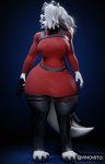 anthro big_breasts breasts clothing cosplay female fur gun looking_at_viewer ranged_weapon simple_background solo sweater thick_thigh_highs thick_thighs tight_clothing topwear turtleneck weapon white_body white_fur wide_hips vinoveto capcom helluva_boss mythology resident_evil loona_(helluva_boss) canid canid_demon canine demon hellhound mammal mythological_canine mythological_creature 3d_(artwork) absurd_res crossover digital_media_(artwork) hi_res