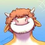 anthro blush chin_tuft eyes_closed facial_hair facial_tuft hair horn male red_hair smile solo tuft amarox maxwell_(amarox) bovid bovine cattle mammal 1:1 digital_drawing_(artwork) digital_media_(artwork) hi_res