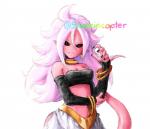 andoid_21 arm_warmers armwear black_nails black_sclera bottomwear bracelet breasts cleavage clothed clothing colored_nails ear_piercing female hair humanoid_pointy_ears jewelry long_hair looking_at_viewer nails necklace not_furry pants piercing pink_body pink_skin pink_tail pointy_ears red_eyes simple_background smile solo standing tail text white_background white_hair snoozincopter dragon_ball dragon_ball_fighterz majin_android_21 alien alien_humanoid humanoid majin 2018 english_text hi_res