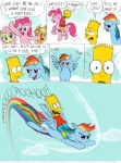 applejack_(mlp) bart_simpson blue_body blue_eyes blue_feathers blue_fur clothing comic cowboy_hat cutie_mark dialogue earth_pony english_text equid equine feathered_wings feathers female feral fluttershy_(mlp) friendship_is_magic fur group hair hasbro hat headgear headwear homer_simpson horse kinkyturtle lisa_simpson male mammal multicolored_hair multicolored_tail my_little_pony mythological_creature mythological_equine mythology open_mouth pegasus pink_body pink_fur pink_hair pinkie_pie_(mlp) pony purple_eyes rainbow_dash_(mlp) rainbow_hair rainbow_tail tail text the_simpsons wings yellow_body yellow_fur