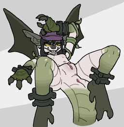 3_fingers anthro anus claws clitoris clothing facial_piercing female fingers genitals green_body hat hat_only headgear headgear_only headwear headwear_only looking_at_viewer mostly_nude nose_piercing nose_ring piercing plant pointy_ears ring_piercing sharp_teeth solo tail tail_anus teeth tongue vines vulva white_body wings yellow_eyes annxpaint deadlock_(game) valve ivy_(deadlock) gargoyle 2026
